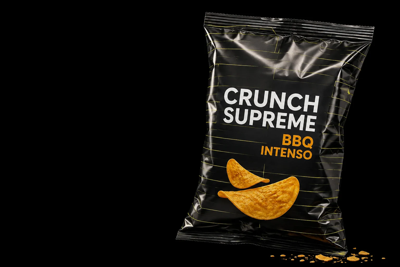 Crunch Supreme, un packaging de snacks negro con una promesa bastante grande